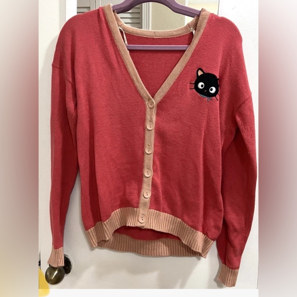 Women's Pink Cardigan with Cat Patch